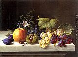 Emilie, Paintings - Grapes Plums Etc. On A Marble Ledge by Emilie Preyer